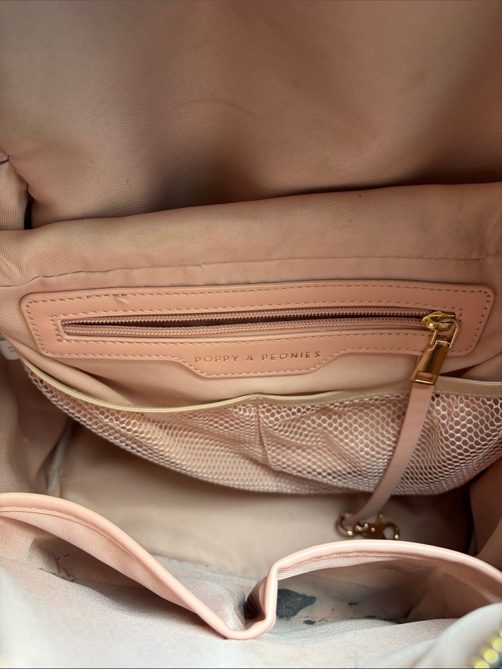Poppy & Peonies Black Leather Backpack with Gold Hardware - Picture 6 of 7